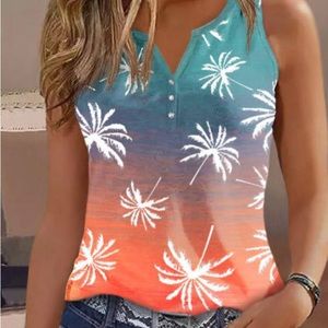 Gradient Coconut Tree Button Tank